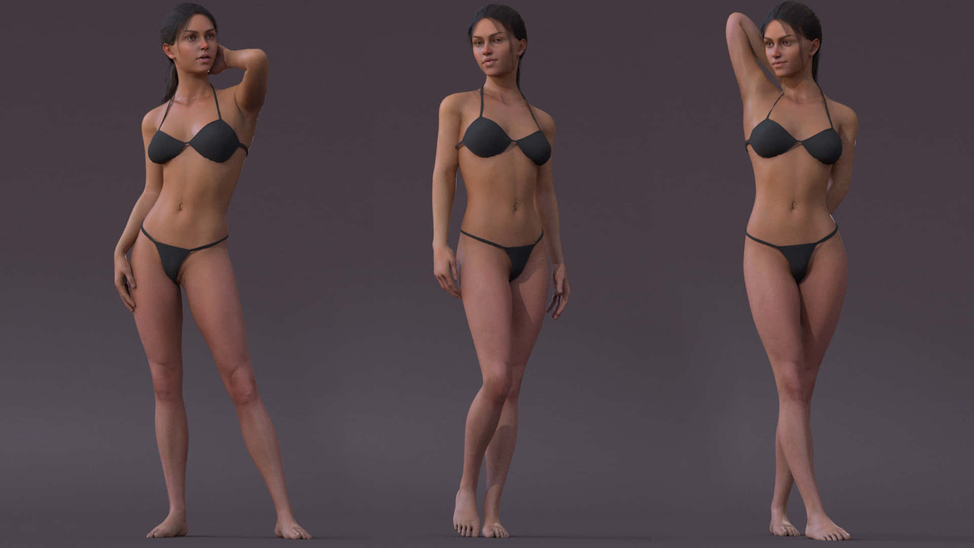 AI Woman In Tanga, black bikini, 3d-rendered, Full HD Desktop Wallpaper
