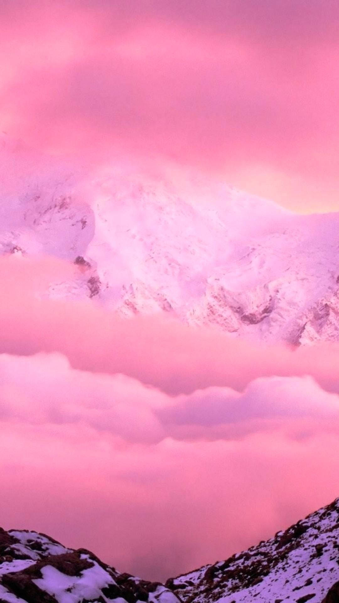 Lovely Girl Phone Display, snowcapped mountain peaks, dreamy pink cloud sea, Full HD Phone Wallpaper