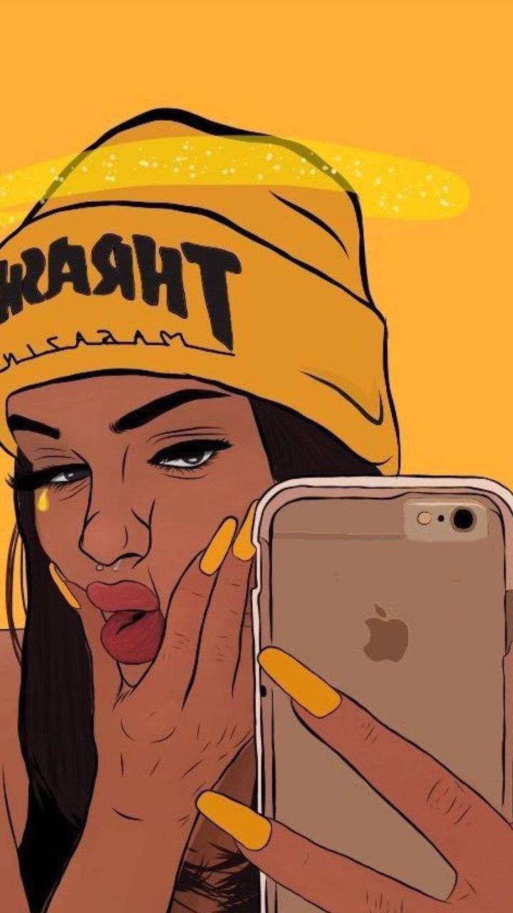 Phone Girl, yellow beanie, iPhone, HD Phone Wallpaper