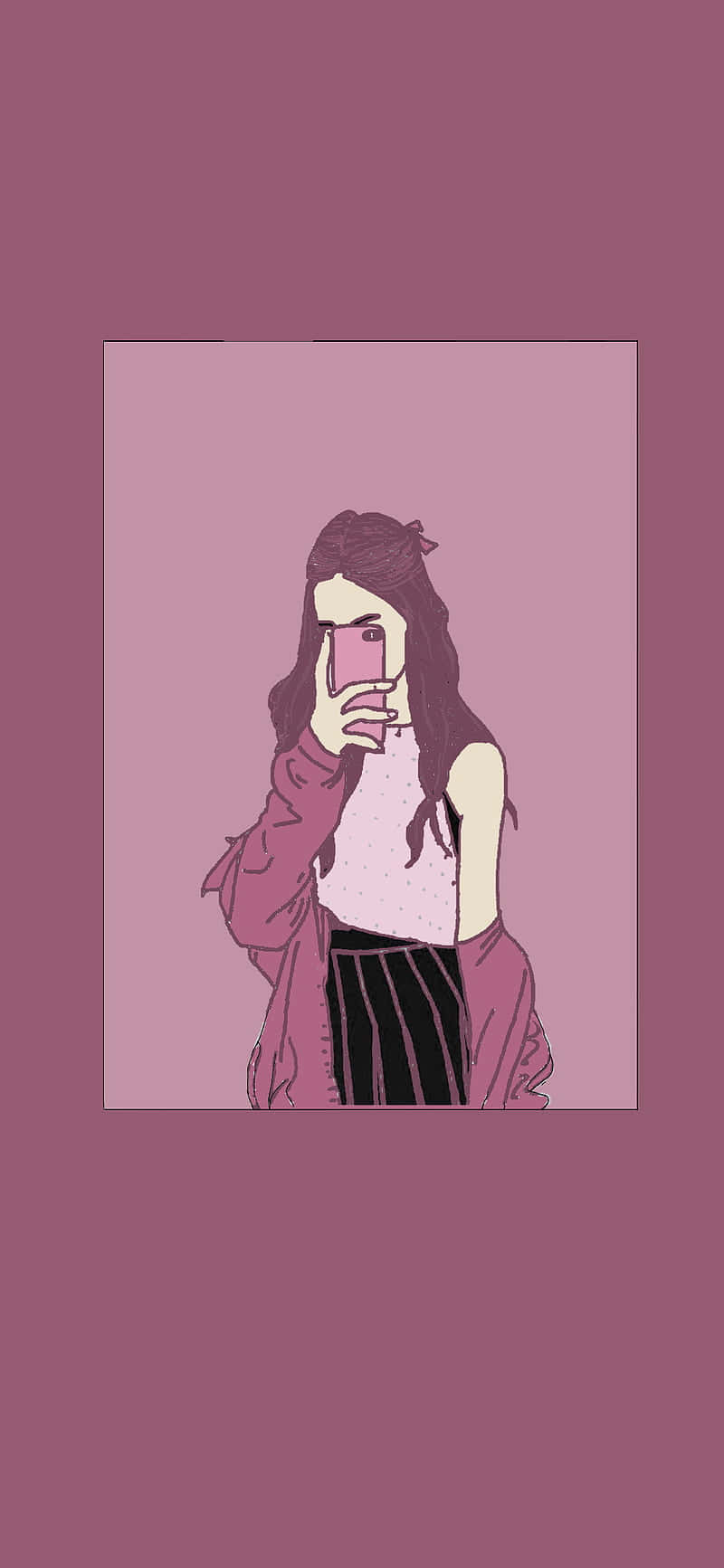 pink phone, long dark hair, muted pink background, HD Phone Wallpaper