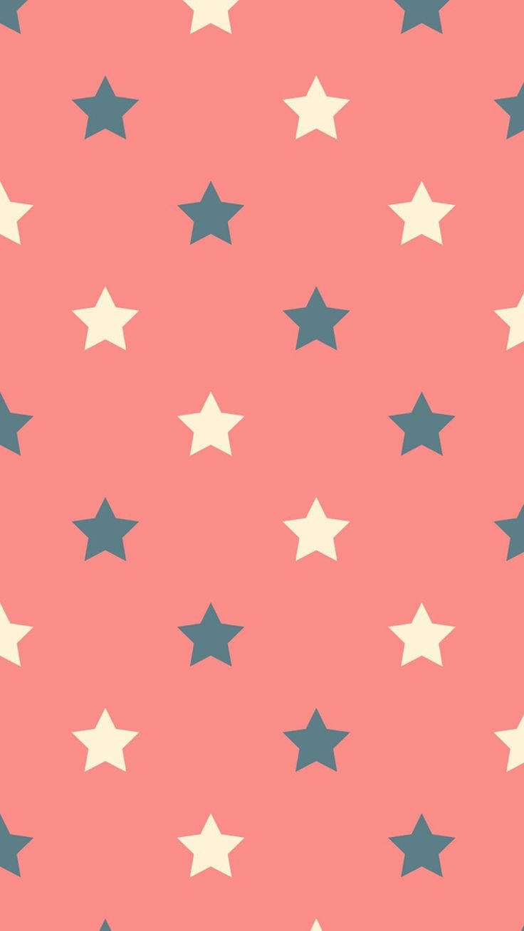 pink background, cream stars, teal stars, HD Phone Wallpaper