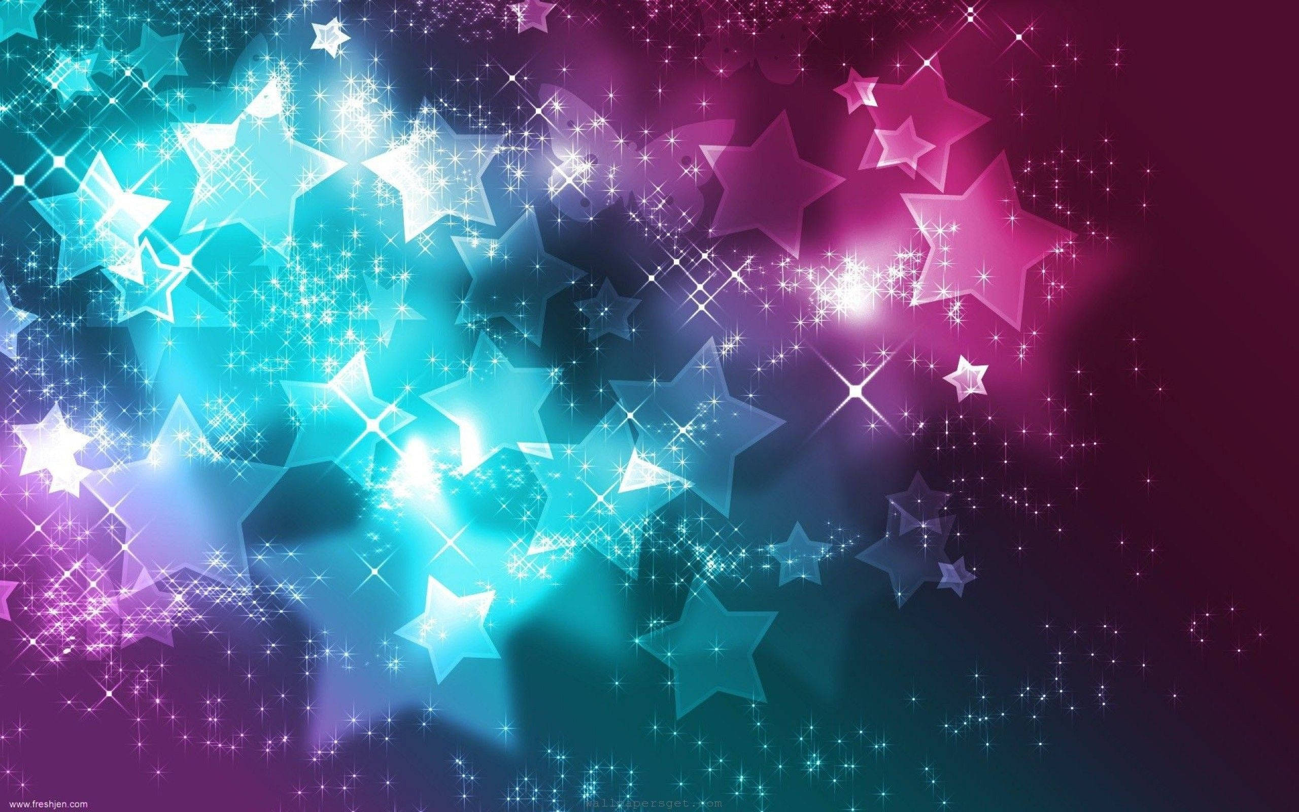 glowing stars, cyan to magenta gradient, sparkling light effects, 2K Desktop Wallpaper