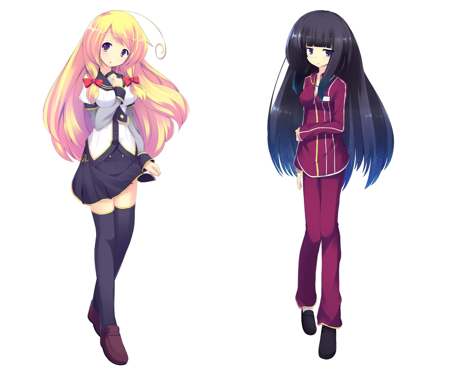 anime girls, school uniforms, pink hair, HD Desktop Wallpaper