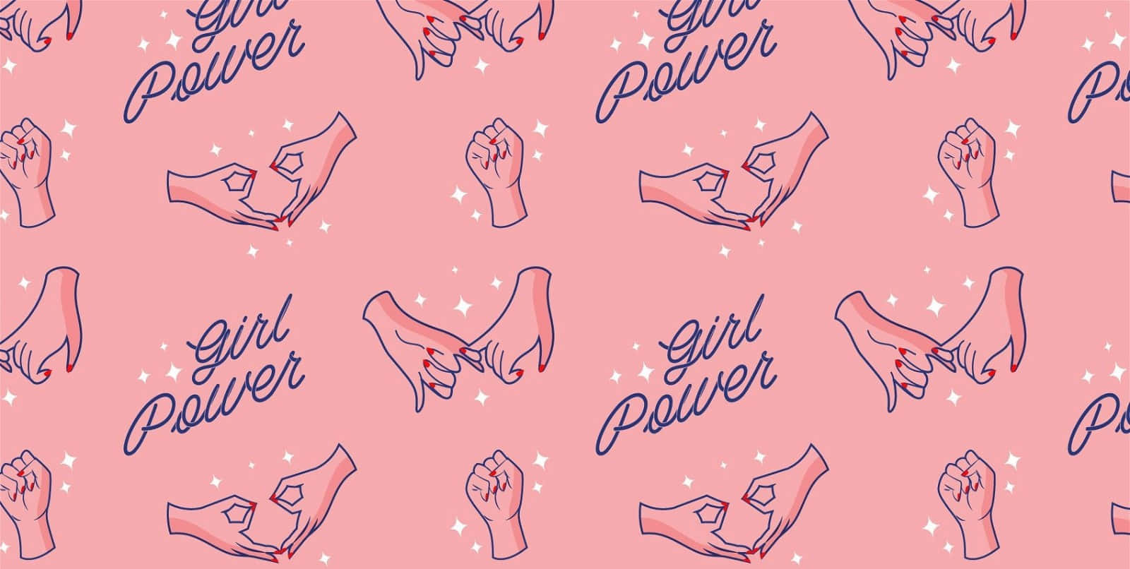 Girl Power, pink background, repeating girl power hands, HD Desktop Wallpaper