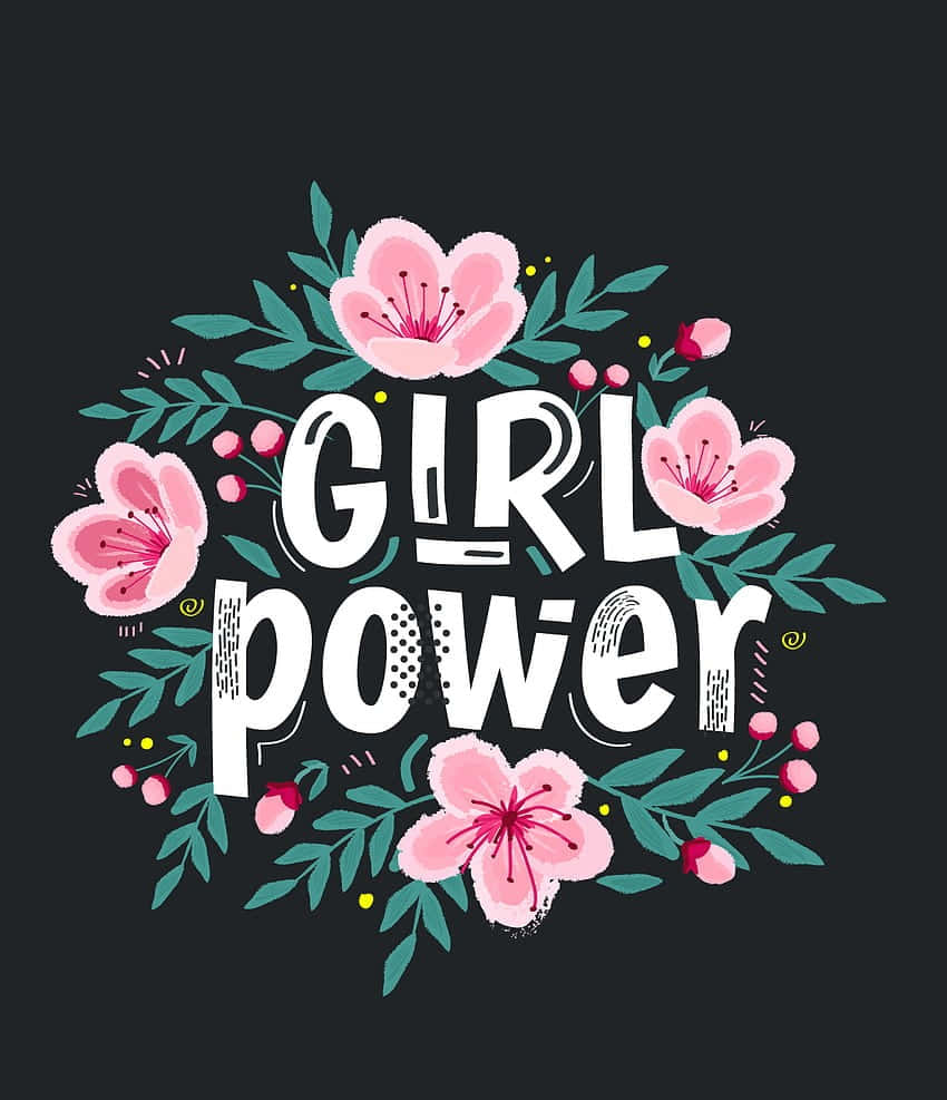 girl power, pink cherry blossoms, green leaves, SD Phone Wallpaper