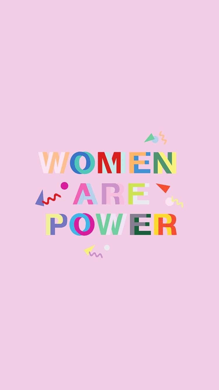 WOMEN ARE POWER, multicolored text, soft pink background, HD Phone Wallpaper