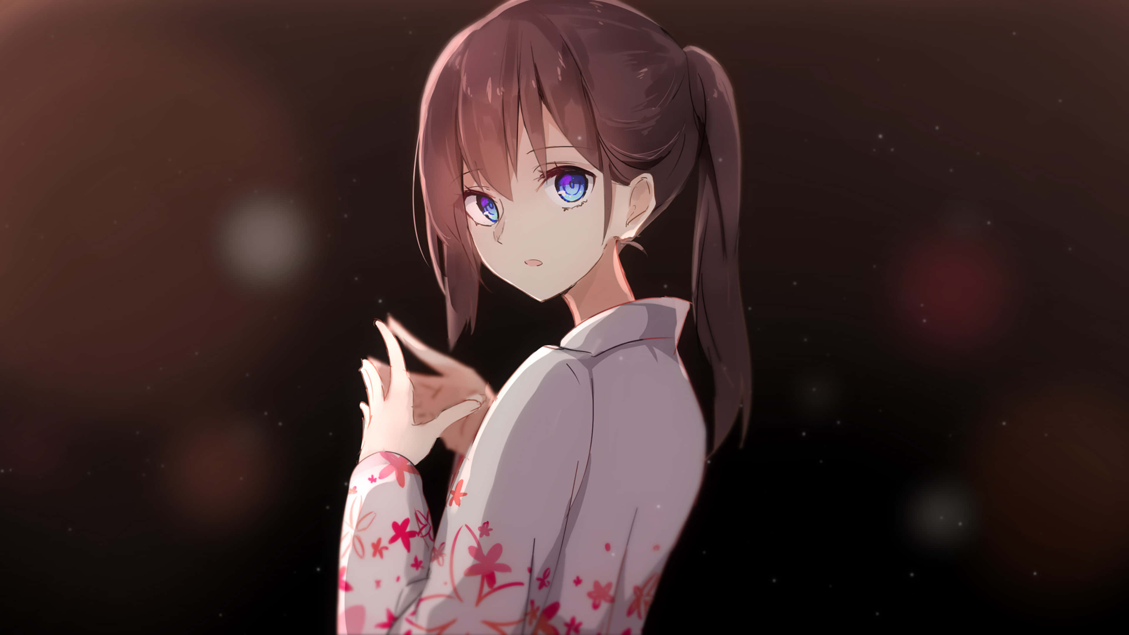 anime girl, purple eyes, brown pigtails, 4K Desktop Wallpaper