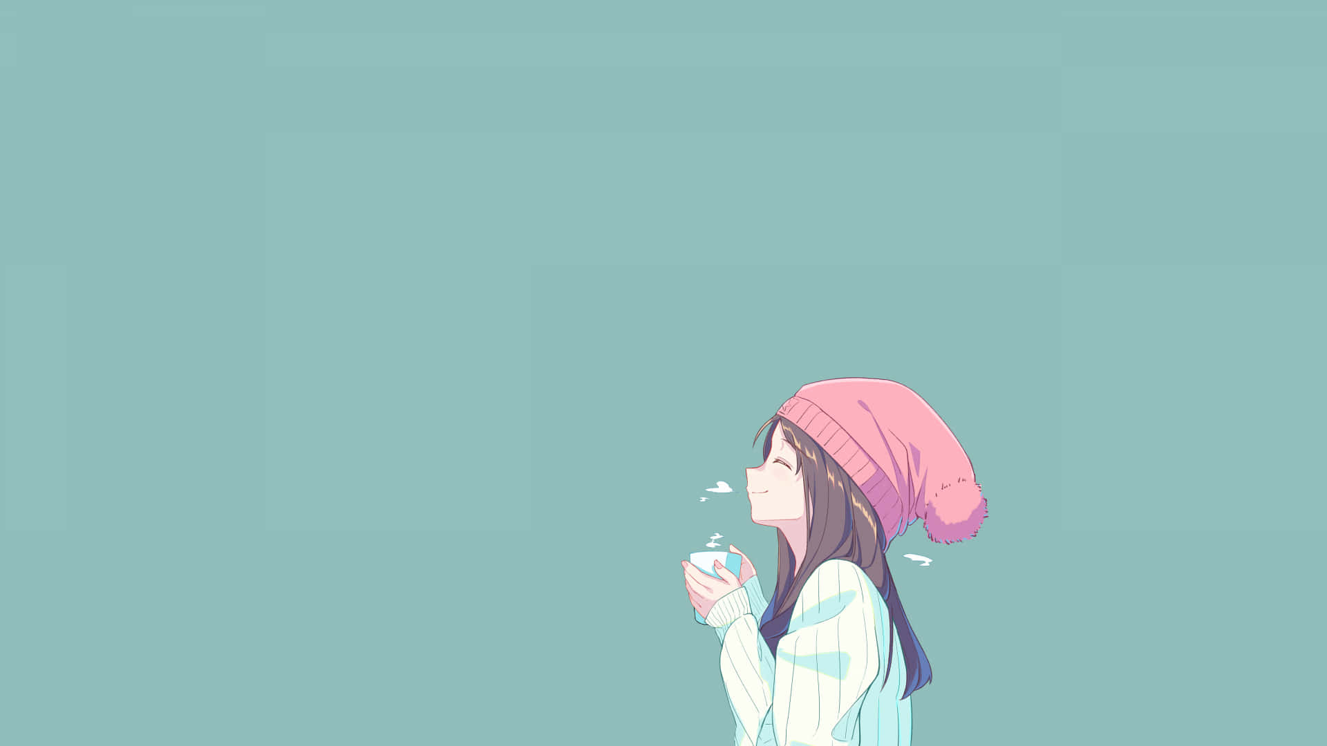 anime girl, pink beanie, light sweater, Full HD Desktop Wallpaper