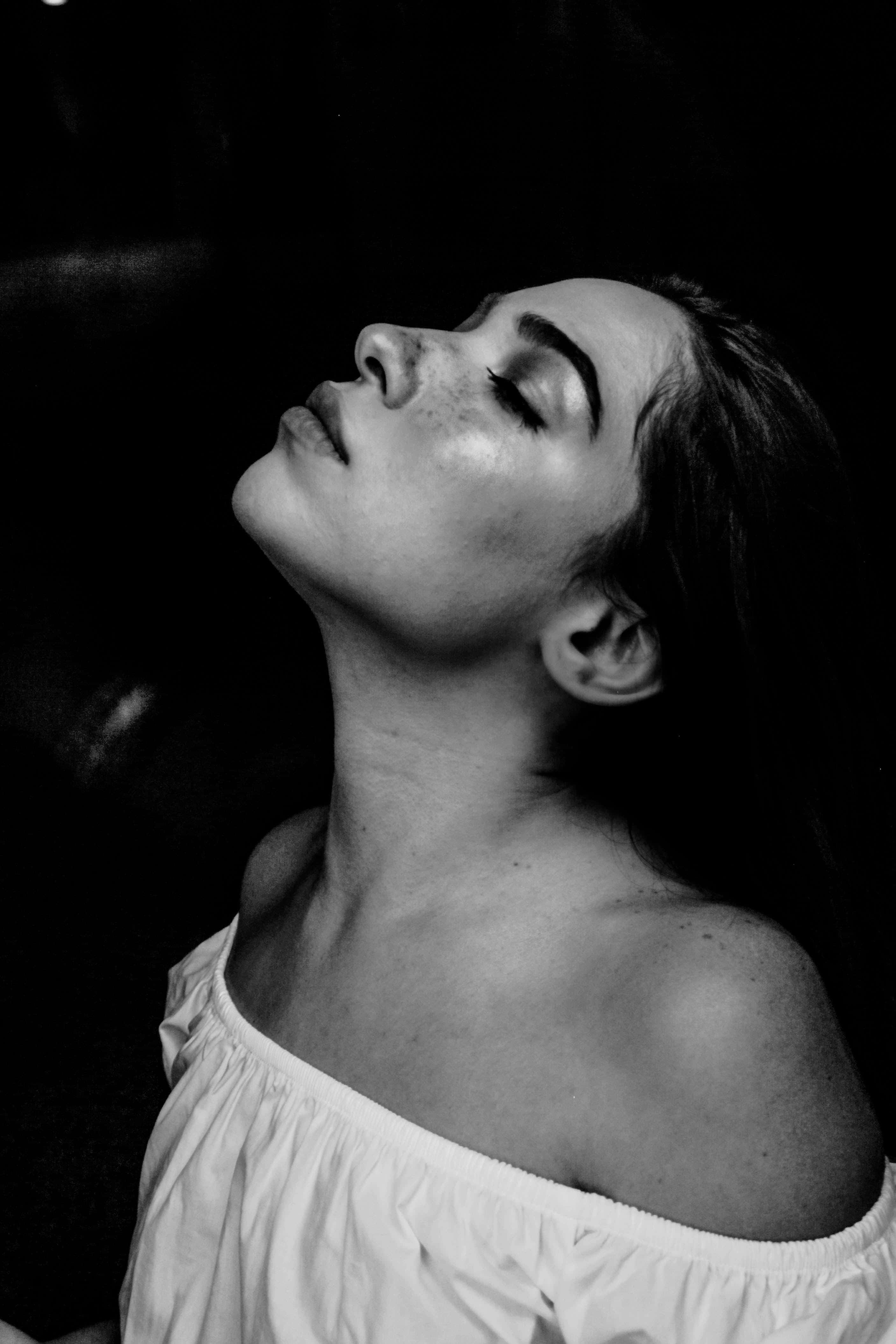 sexy monochrome girl profile, woman, eyes closed, 4K Phone Wallpaper