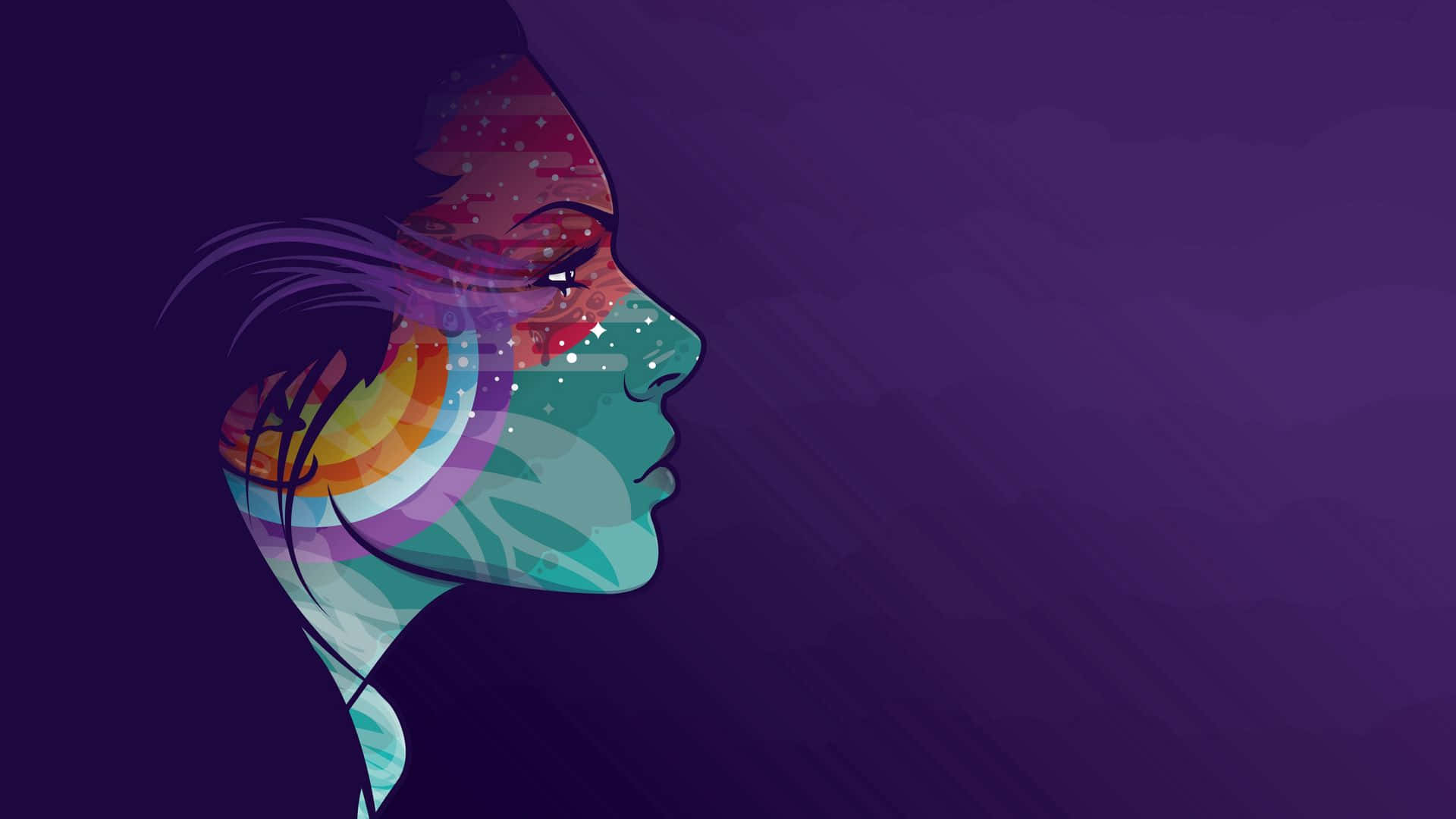 vector art, girl profile, cosmic swirls, Full HD Desktop Wallpaper