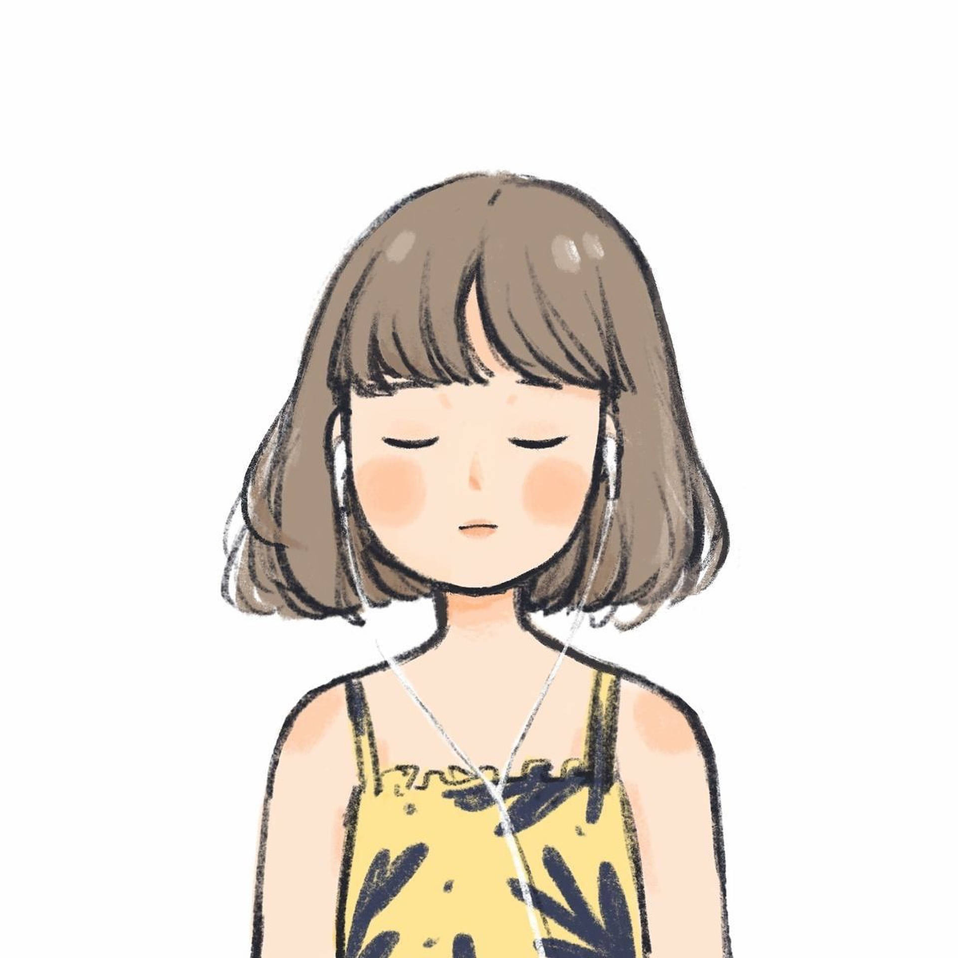 cute girl, digital art, yellow floral top, Full HD Desktop Wallpaper