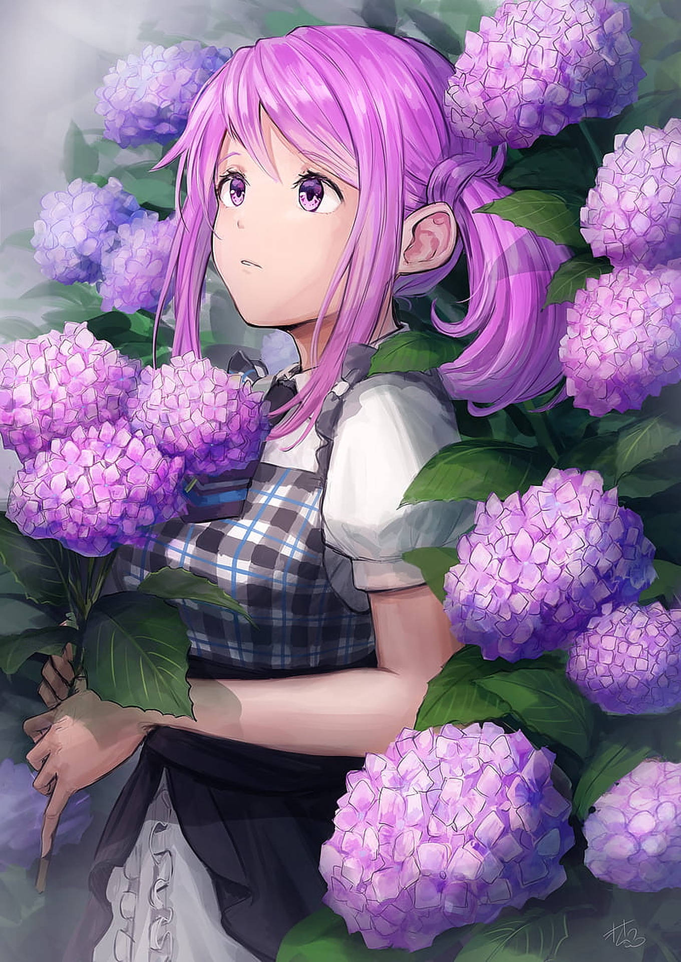 anime girl, vibrant purple hair, vibrant purple eyes, Full HD Phone Wallpaper