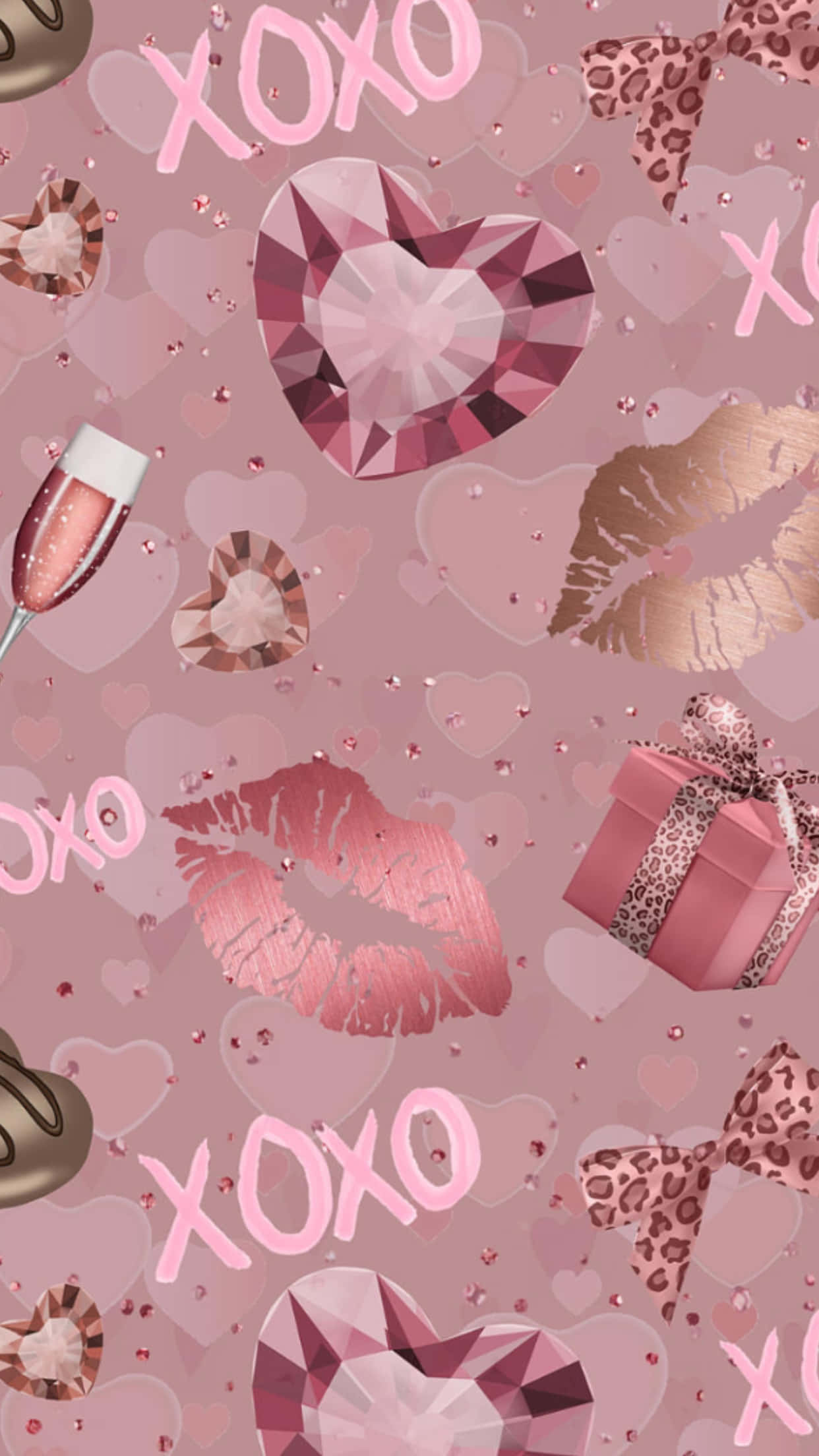 rose gold room, pink wallpaper, glittering hearts, Full HD Phone Wallpaper