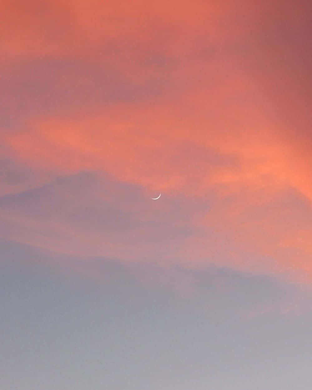 crescent moon, vibrant orange and pink twilight sky, soft clouds, SD Phone Wallpaper