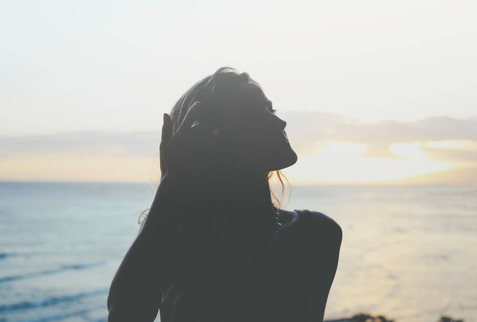 Girl Shadow, sunset, ocean, SD Desktop Wallpaper