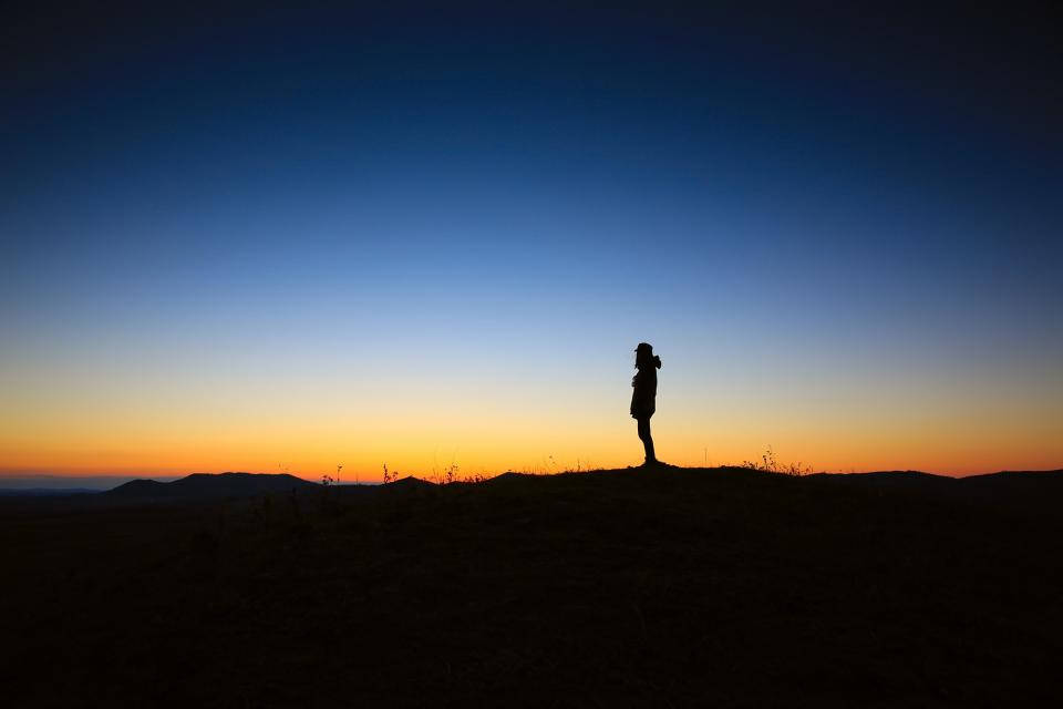 Girl Shadow, orange blue sky, sunset, SD Desktop Wallpaper