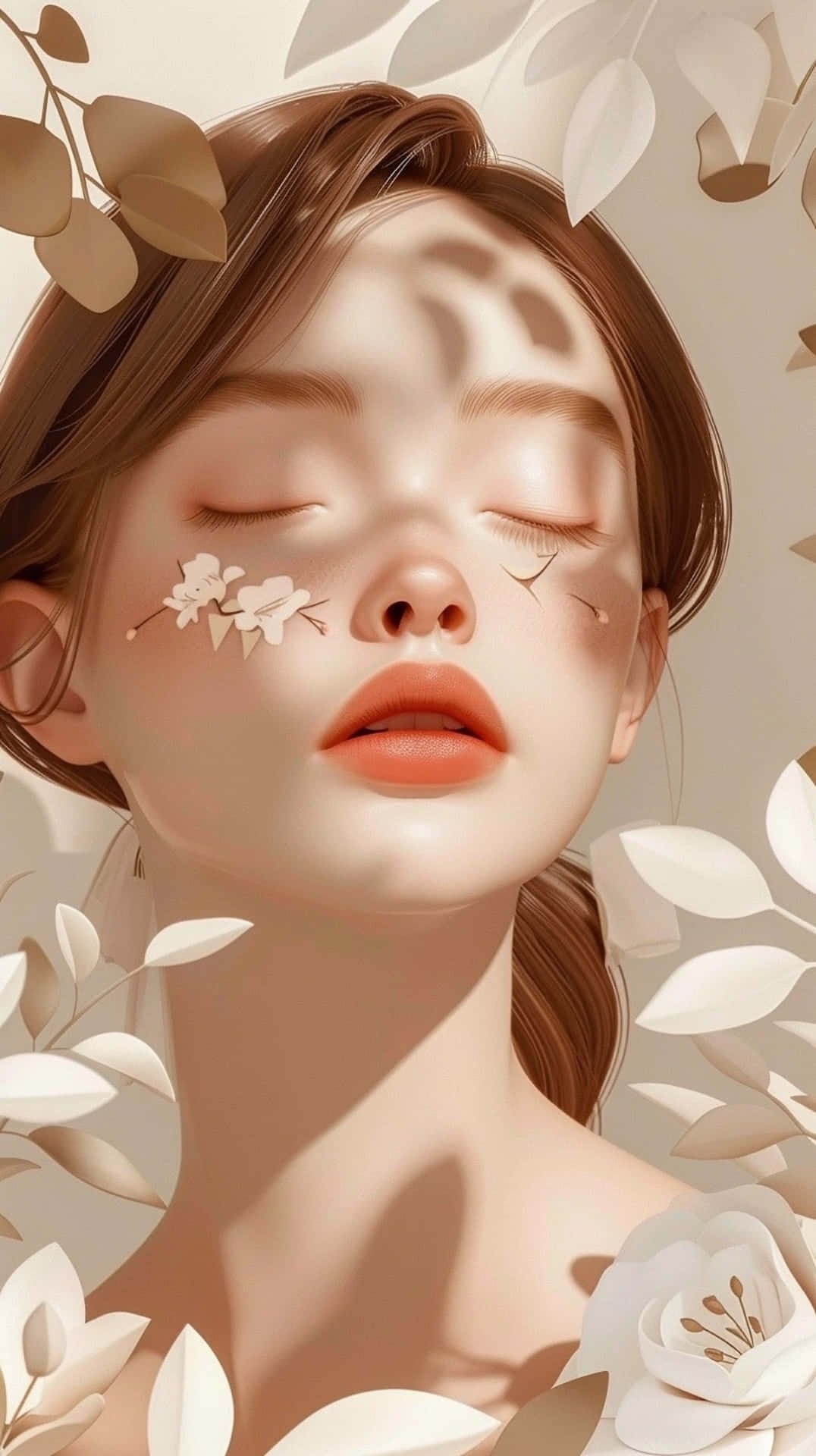 clean girl aesthetic, floral shadow portrait, soft sunlight, Full HD Phone Wallpaper