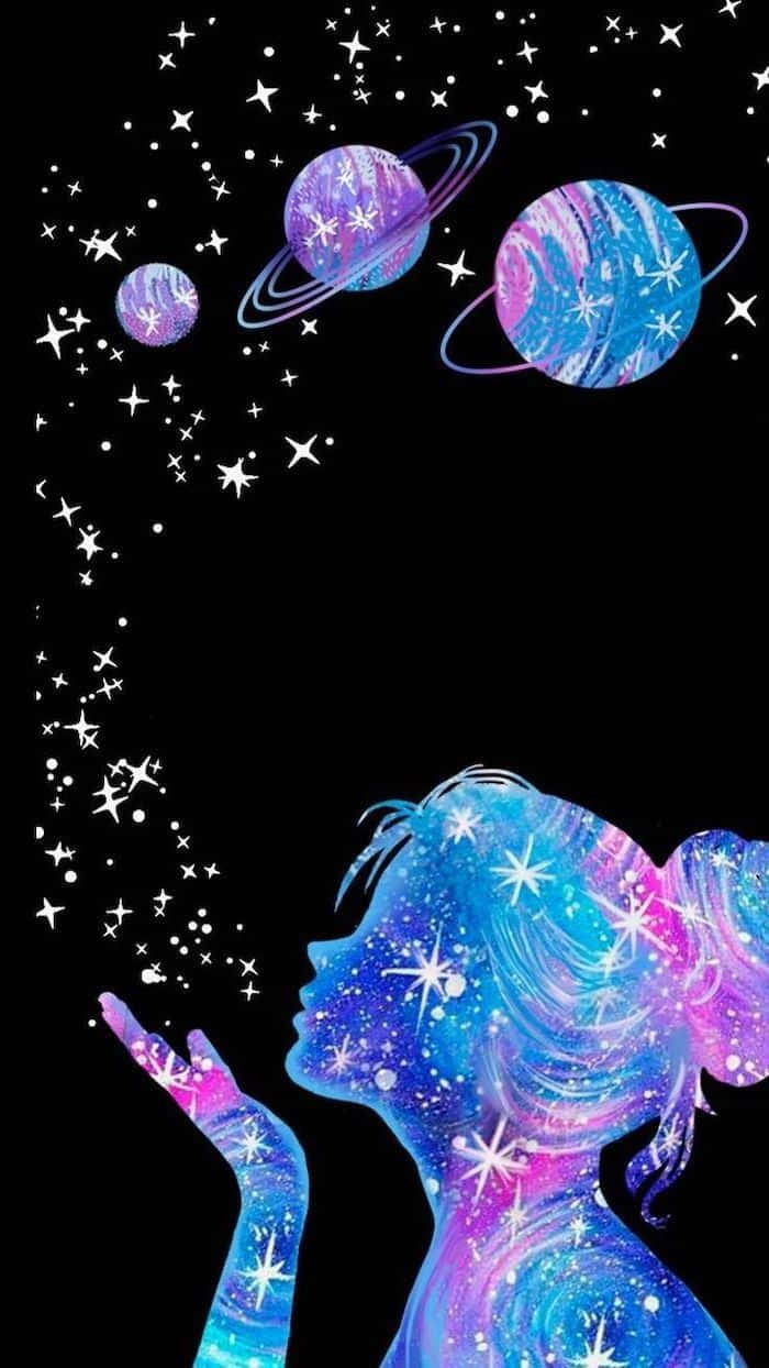 Black Cool, Sparkling Girl, Space, SD Phone Wallpaper