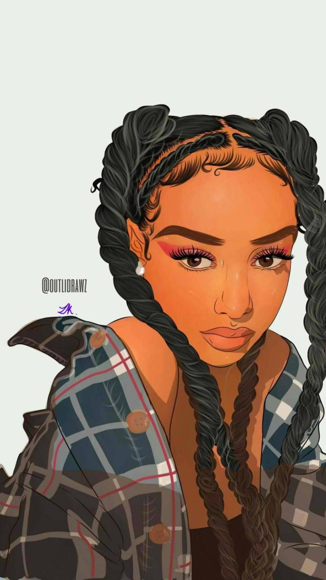 cute black girl, braided hair, plaid shirt, Full HD Phone Wallpaper