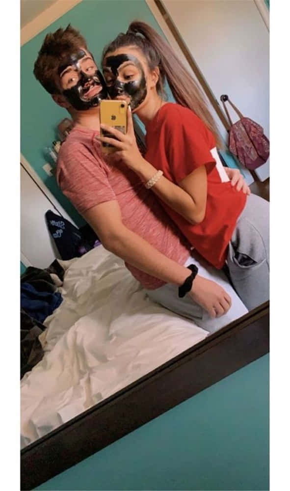 black face masks, bedroom mirror, young couple, SD Phone Wallpaper