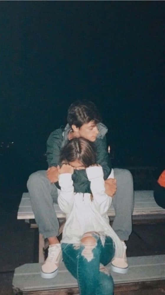 Girlfriend and Boyfriend, bench, night, SD Phone Wallpaper