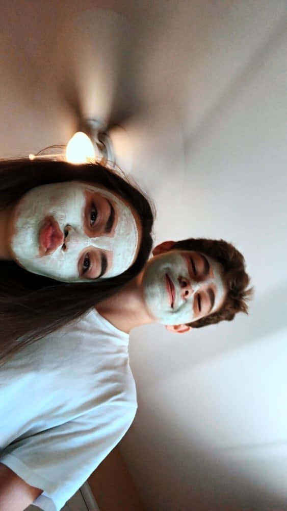 Girlfriend And Boyfriend, white face masks, softly lit indoor space, SD Phone Wallpaper