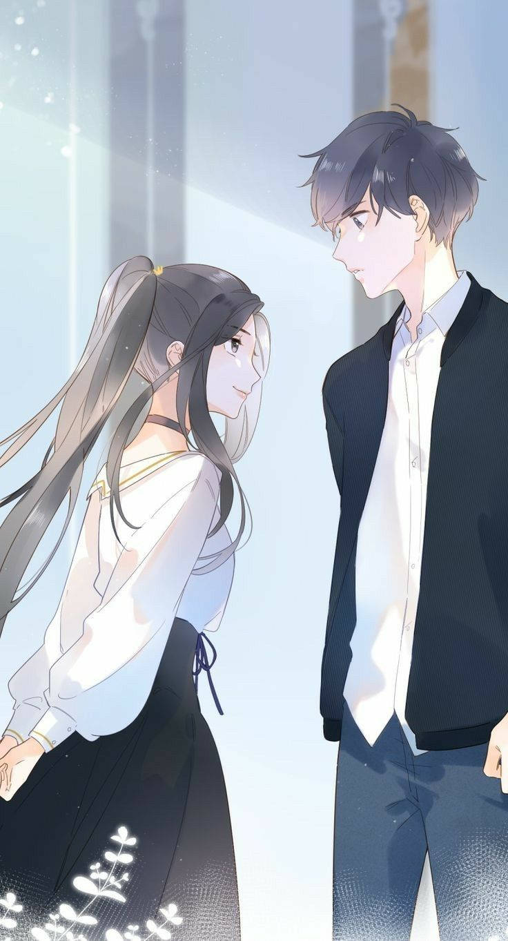 anime style, tender anime couple, softly lit hallway, HD Phone Wallpaper