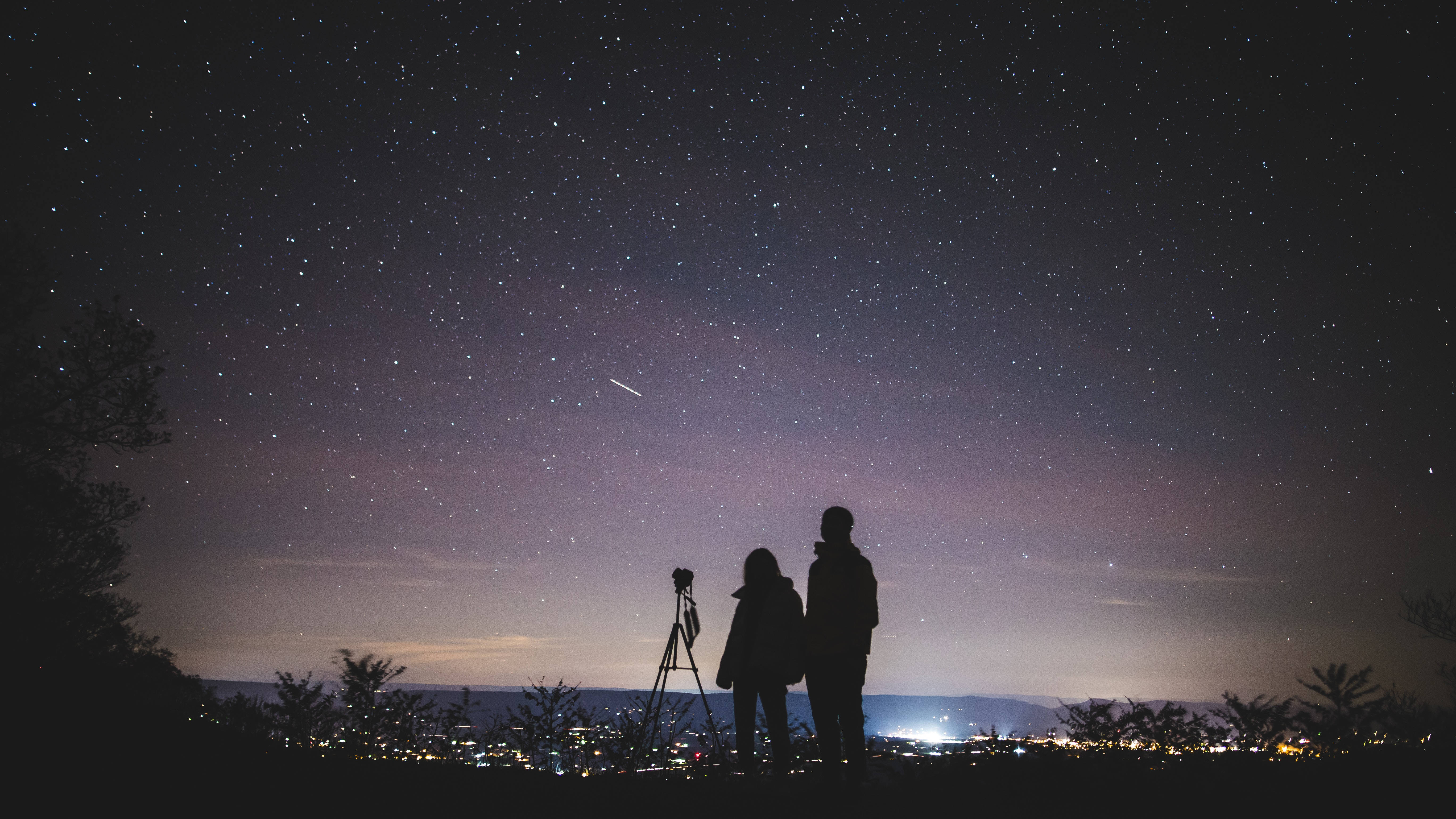 stargazing, telescope, starry night sky, 5K Desktop Wallpaper