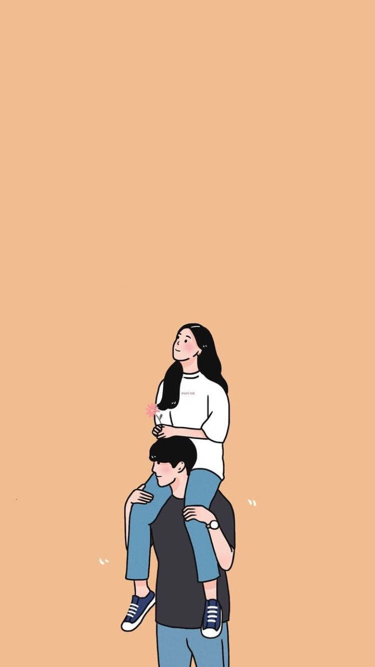 boyfriend and girlfriend, Korean-style drawing, minimalist illustration, HD Phone Wallpaper