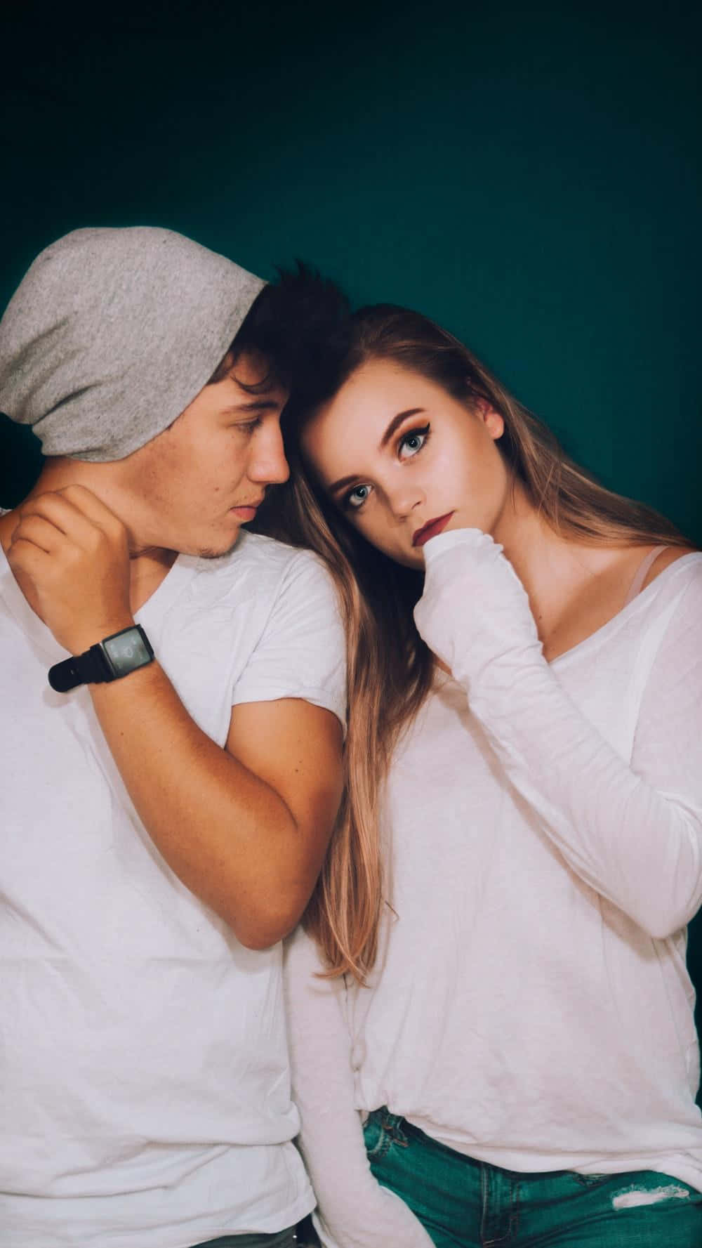 cute boyfriend, white clothing, dark teal backdrop, HD Phone Wallpaper