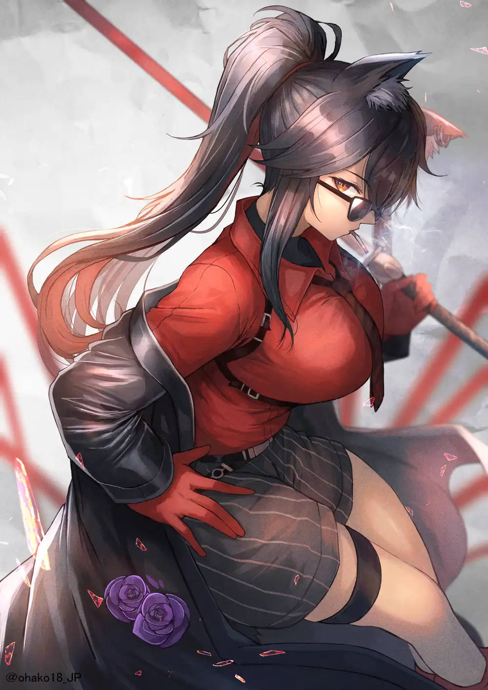 catgirl, katana, red shirt, HD Phone Wallpaper