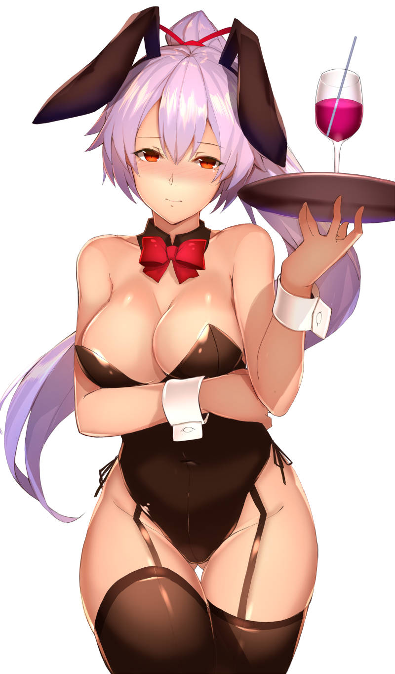 purple-haired anime girl, bunny ears, black outfit, HD Phone Wallpaper