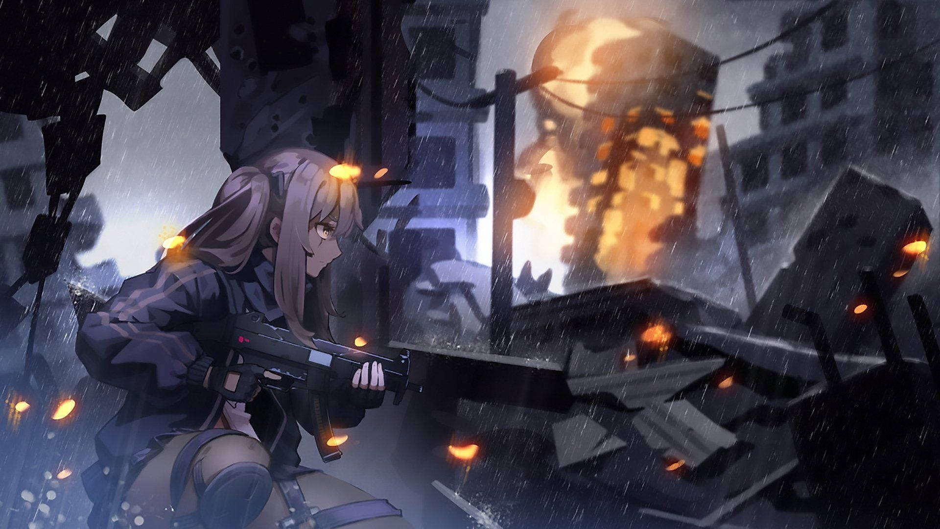 Girls Frontline, pink-haired anime girl, rifle, Full HD Desktop Wallpaper