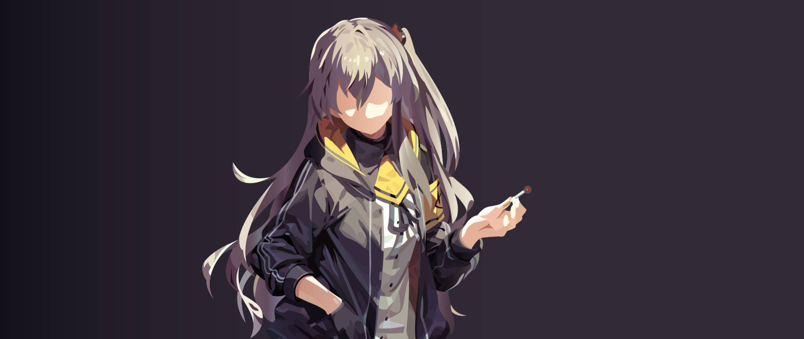 Girls Frontline, long silver hair, yellow-trimmed jacket, 2K Desktop Wallpaper