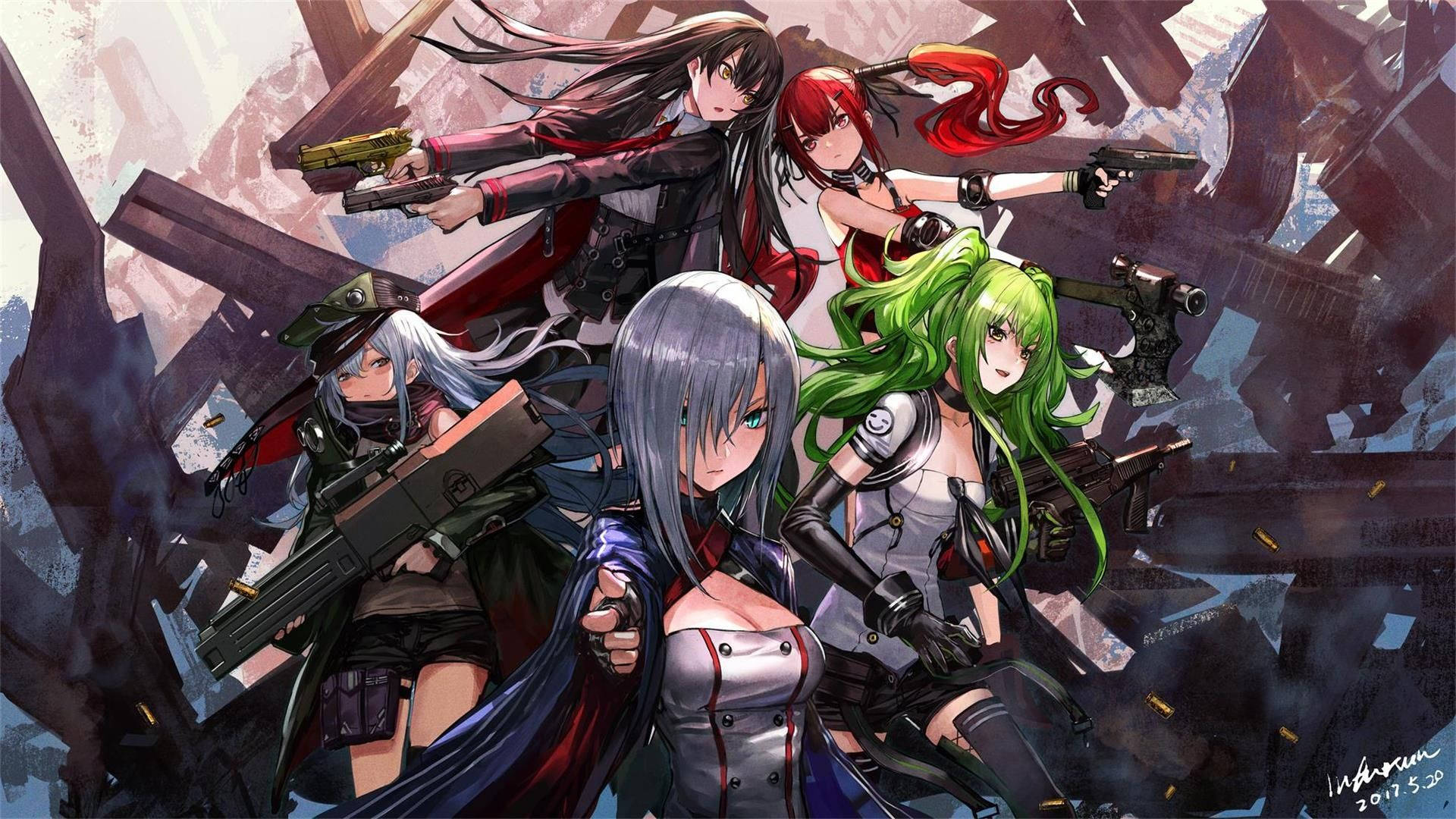 Girls Frontline, anime-style female warriors, guns, Full HD Desktop Wallpaper