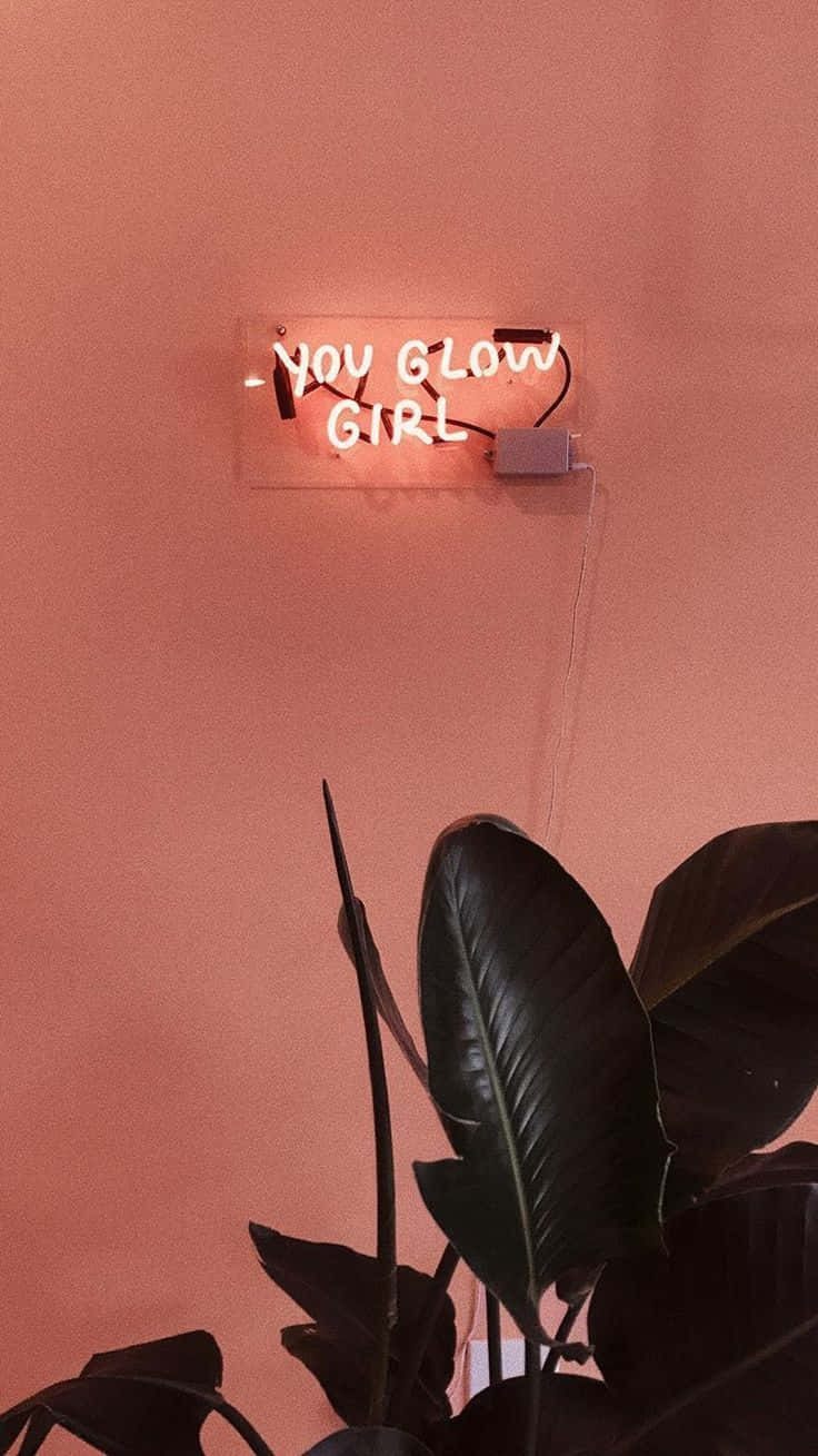 you glow girl, glowing pink neon sign, pink wall, HD Phone Wallpaper