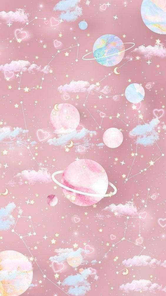 Girly Galaxy, Baby Pink, pastel planets, SD Phone Wallpaper