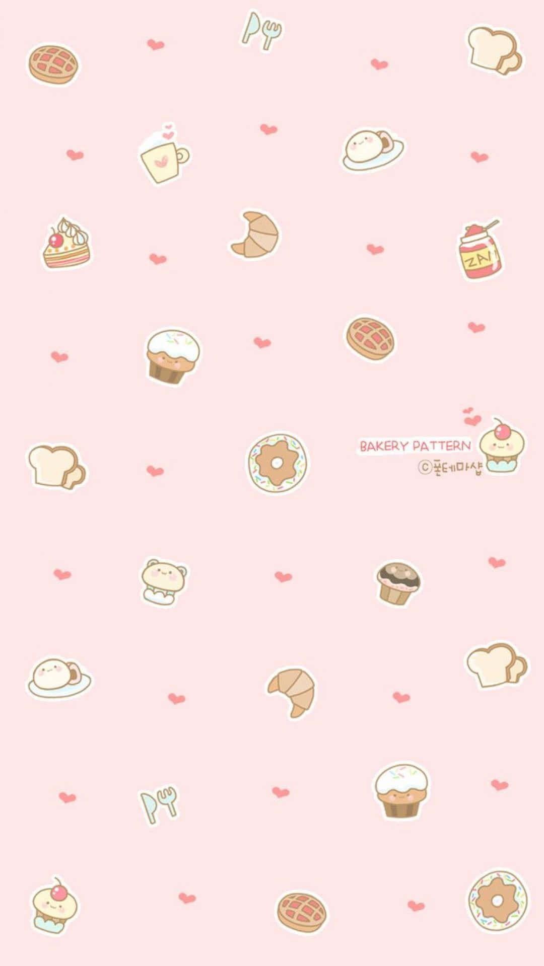 pastel pink, cute bakery items, hearts, HD Phone Wallpaper