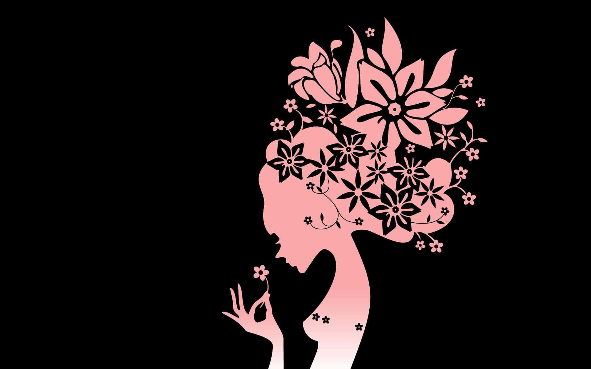 Girly Silhouette Desktop, pink silhouette, floral hair, Full HD Desktop Wallpaper