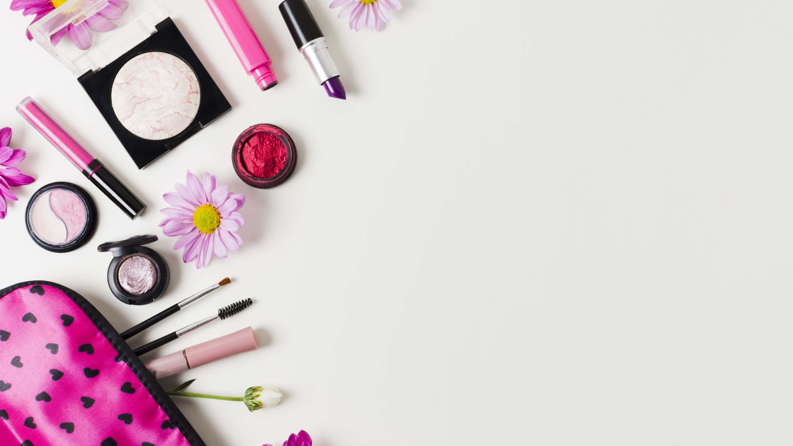 Girly Make Up Fashion Desktop, vibrant pink, purple makeup products, 2K Desktop Wallpaper