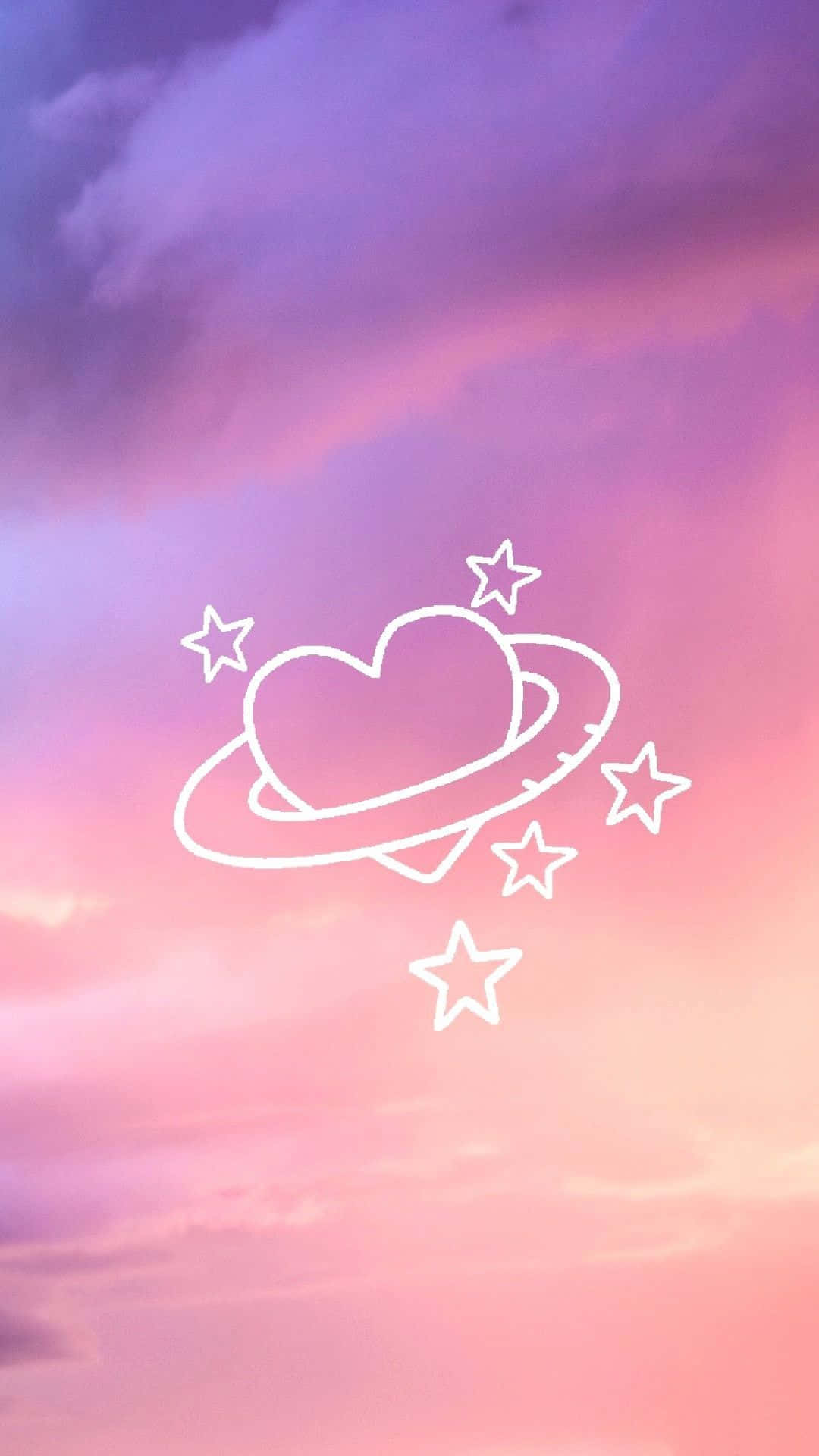 girly aesthetic, white outlined heart planet, rings, Full HD Phone Wallpaper
