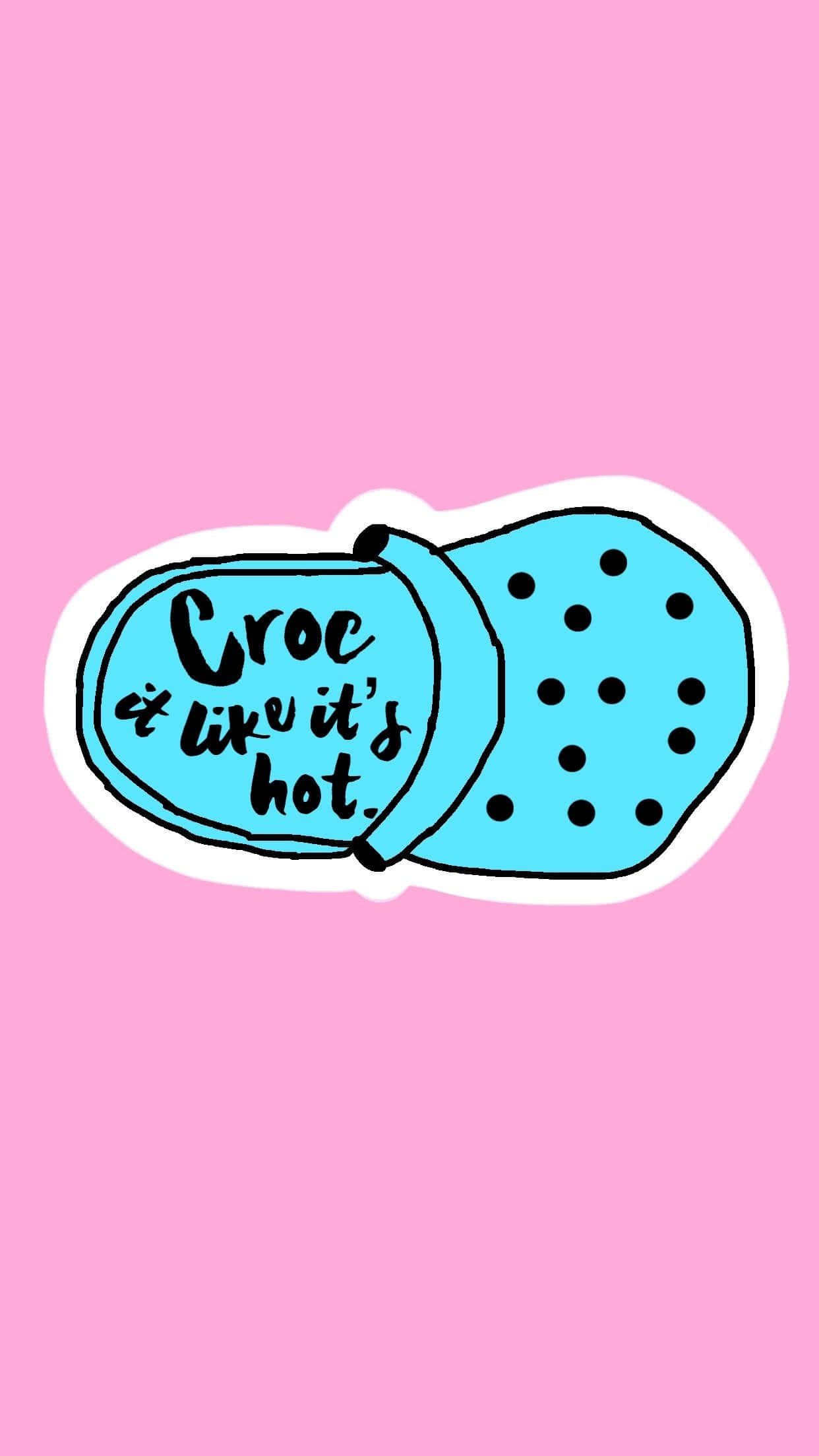 Crocs are hot, cartoon blue croc shoe, pink background, Full HD Phone Wallpaper