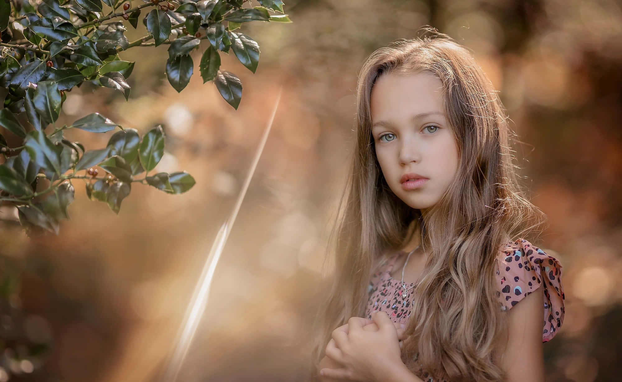 autumnal portrait, little girl, long blonde hair, Full HD Desktop Wallpaper