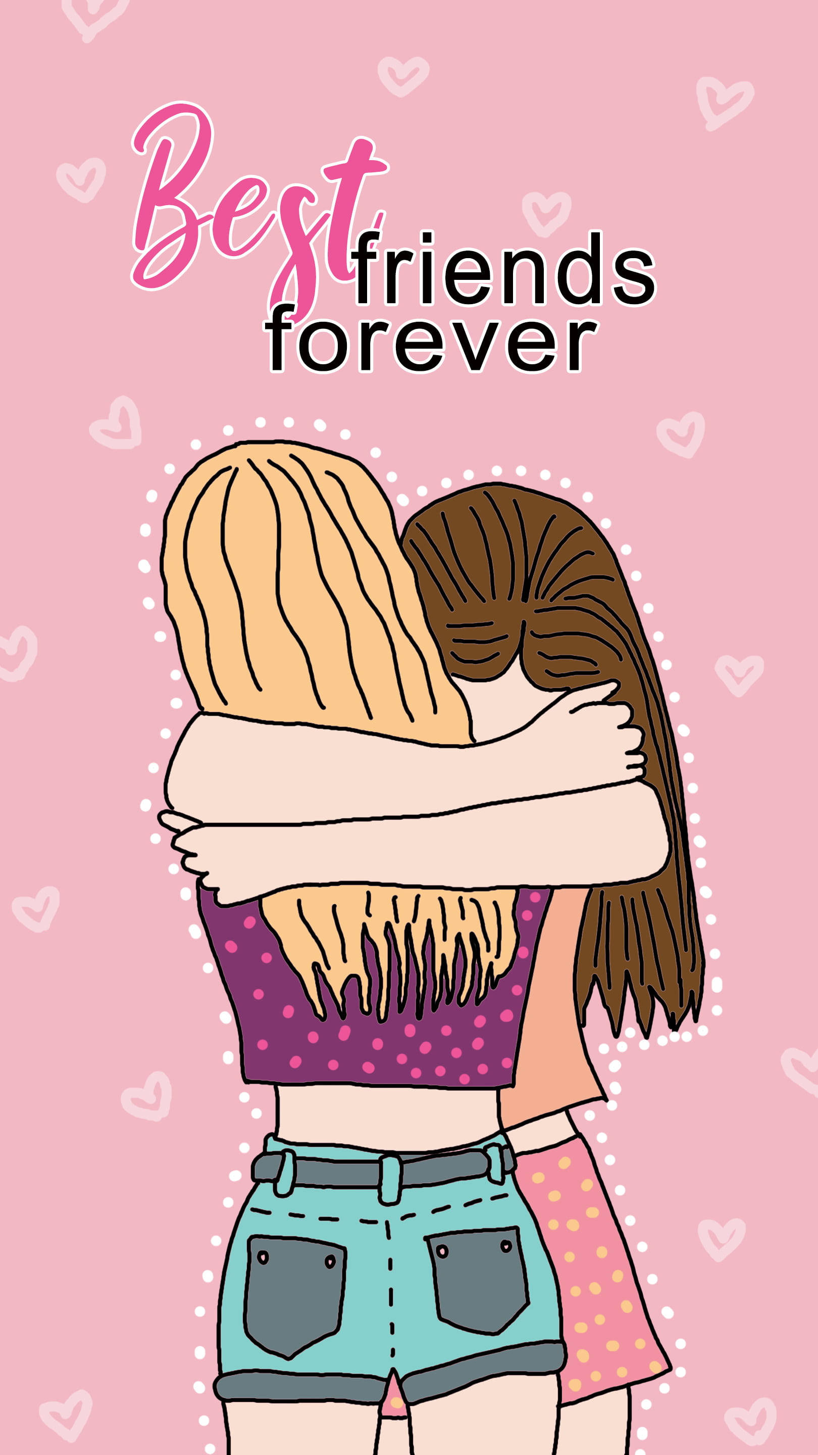 Girly BFF, pink background, hearts, 2K Phone Wallpaper