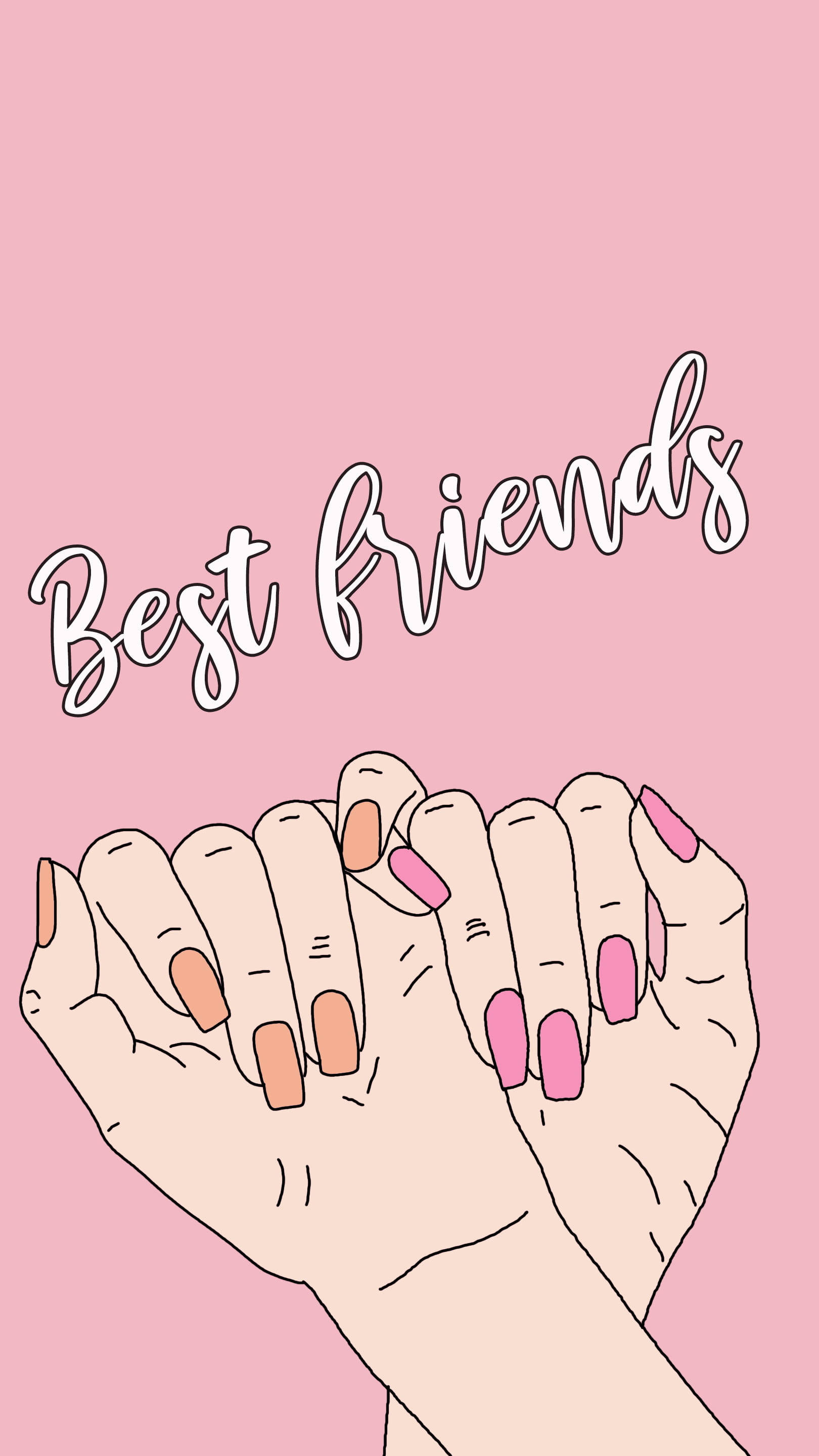 Girly BFF, pink and peach nails, solid pink background, 2K Phone Wallpaper