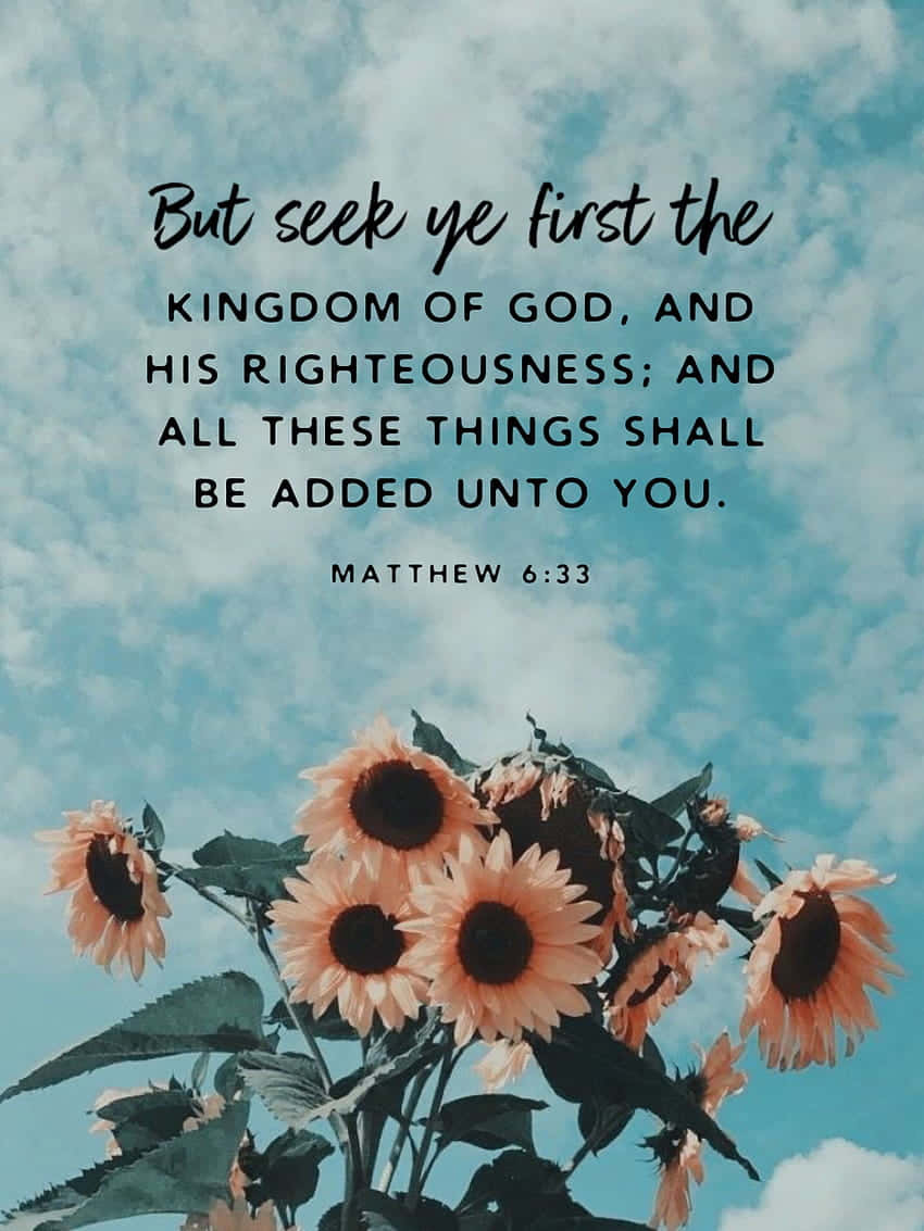 Sunflower, cloudy sky, biblical quote, SD Phone Wallpaper
