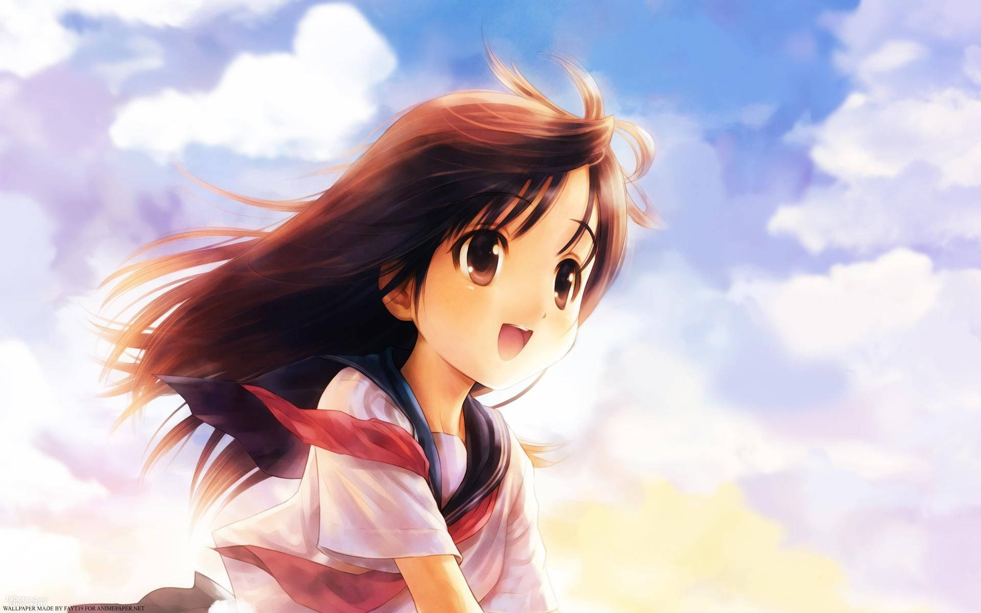 Girly Cartoon, brown hair, school uniform, Full HD Desktop Wallpaper