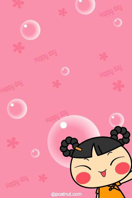Cute Cartoon For Girl, black pigtails, pink background, SD Phone Wallpaper