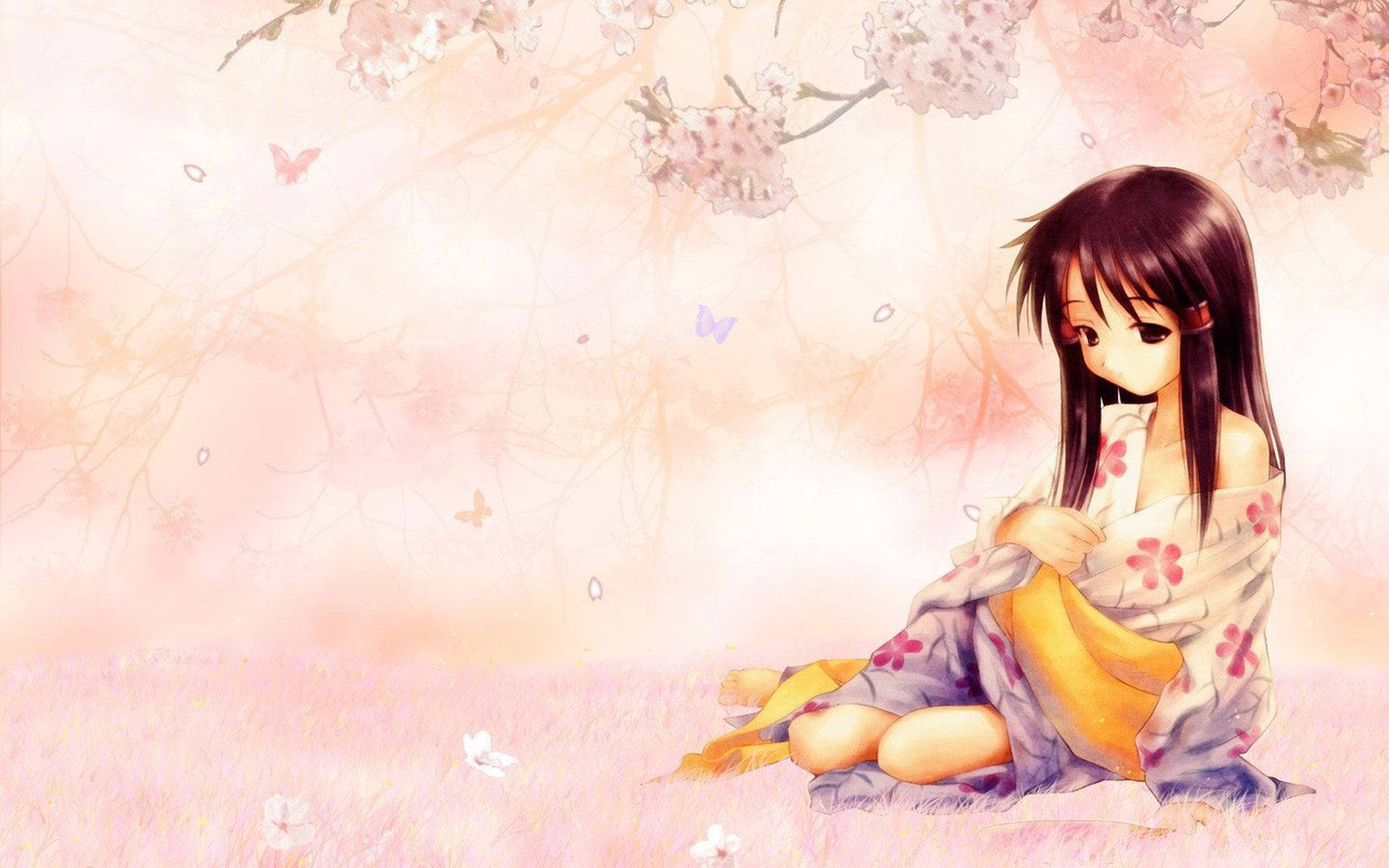 Girly Cartoon, cherry blossom tree, anime girl, Full HD Desktop Wallpaper