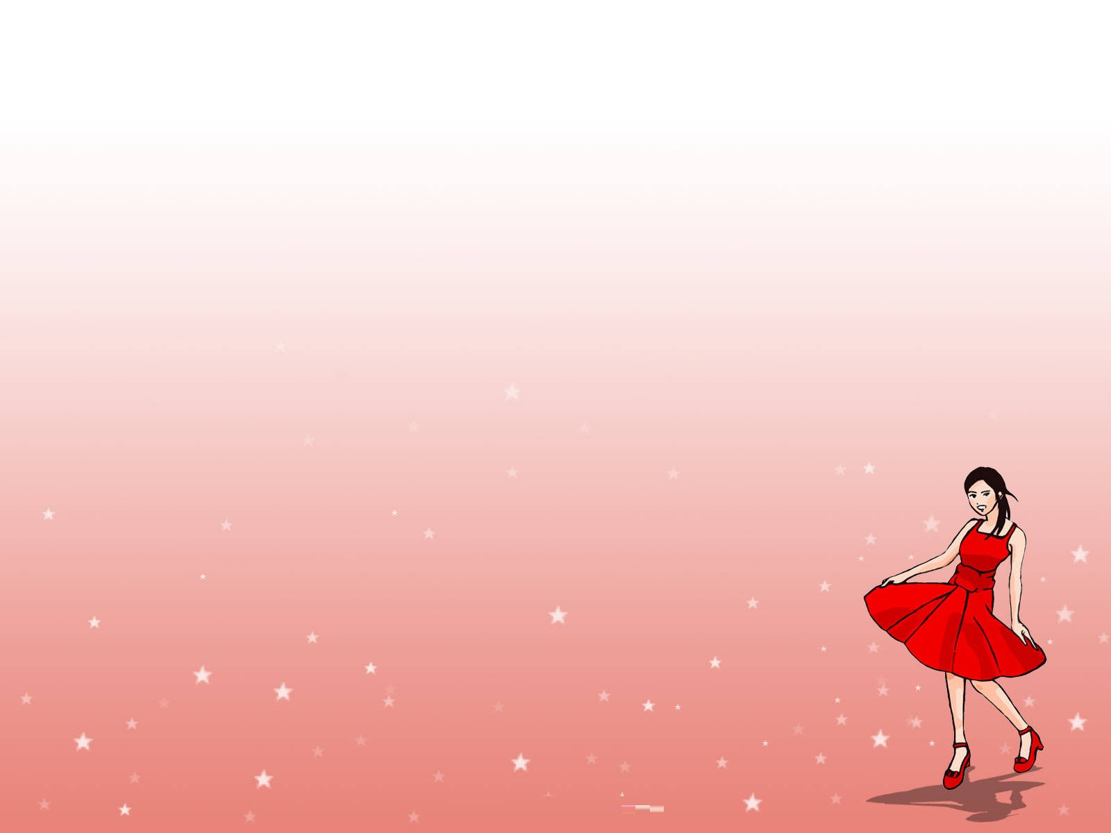 red dress, soft pink gradient sky, white stars, HD Desktop Wallpaper